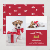 犬からのメリークリスマス | フォトグリッド付き赤 シーズンカード (正面/裏面)