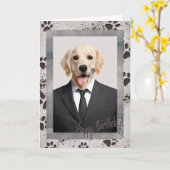 犬からの誕生日プレゼント カード (黄色い花)