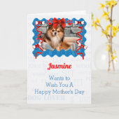 犬からの赤と青の母の日 カード (黄色い花)