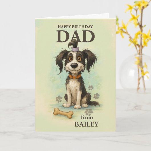 犬からパパ予測できなへおもしろい誕生日カスタムカップ カード (黄色い花)