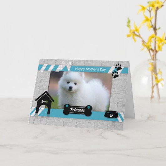 犬から母の日の写真:ターコイズ・ブルー カード (黄色い花)