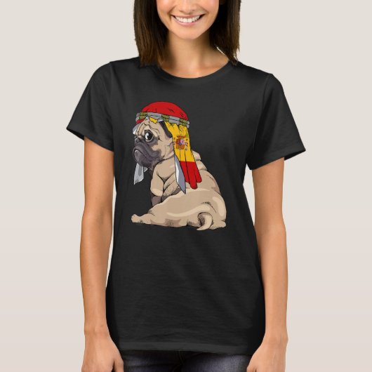 犬かわいいパグレトロスペイン国旗プライド Tシャツ (正面)