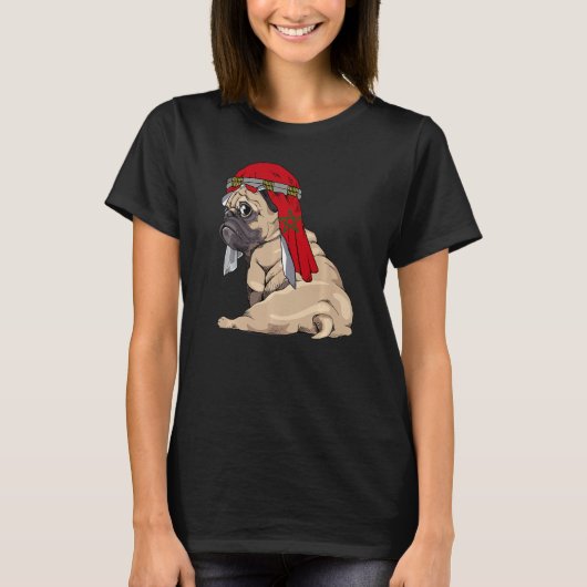 犬かわいいパグレトロモロッコ国旗プライド Tシャツ (正面)