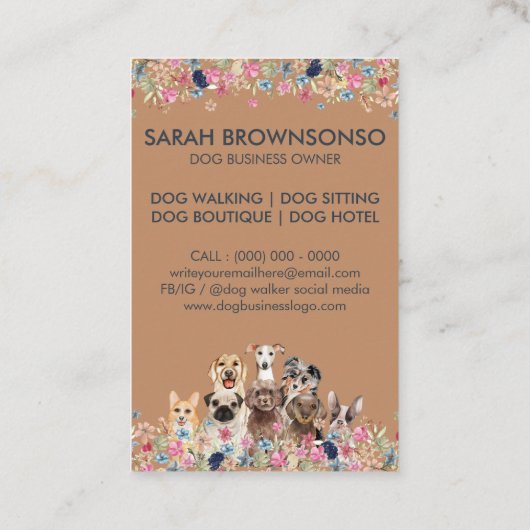 犬かわいいフローラフォトロゴの円 名刺 (裏面)