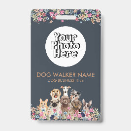 犬かわいいフローラ水彩写真 バッジ