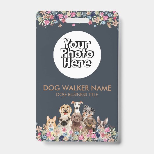 犬かわいいフローラ水彩写真 バッジ (Front)