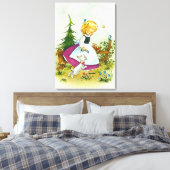 犬かわいらしのヴィンテージ芸術を持つ女の子 キャンバスプリント (インサイチュ (寝室))