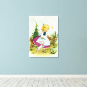 犬かわいらしのヴィンテージ芸術を持つ女の子 キャンバスプリント (インサイチュ (ウッドフロア))