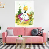 犬かわいらしのヴィンテージ芸術を持つ女の子 キャンバスプリント (インサイチュ (リビング))