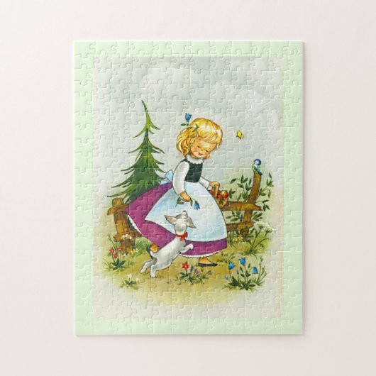 犬かわいらしを連れた少女 ジグソーパズル (縦)