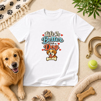 犬がいると人生はもっと楽しい ドッグユーモア Tシャツ