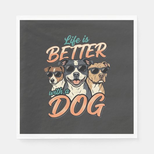 犬がいると人生はもっと楽しい ベクター スタンダードランチョンナプキン (正面)