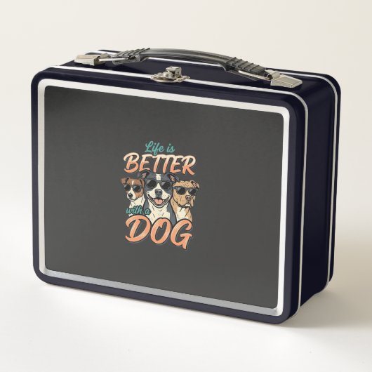 犬がいると人生はもっと楽しい ベクター メタルランチボックス (正面)