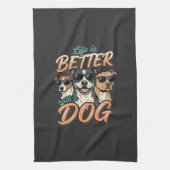 犬がいると人生はもっと楽しくなる ベクター キッチンタオル (縦)
