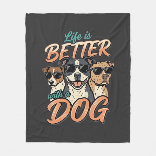 犬がいると人生はもっと楽しくなる ベクター フリースブランケット (正面)