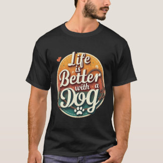 犬がいる生活は最高: ヴィンテージの足跡デザイン Tシャツ