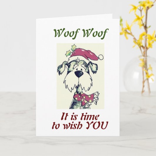 犬がお前に「聖降誕祭お目出とう」と言う カード (黄色い花)