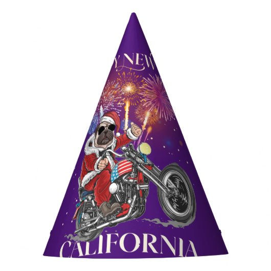 犬がオートバイをカリフォルニアまで運転する パーティーハット (正面)