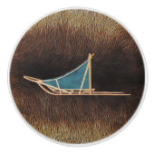 犬がカリブーの毛皮を背負った セラミックノブ (正面)