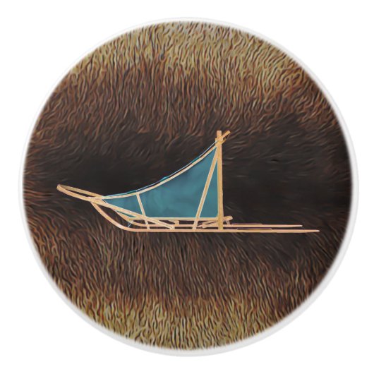 犬がカリブーの毛皮を背負った セラミックノブ (正面)