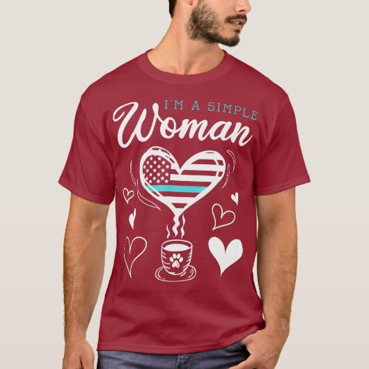 犬がコーヒー豆を育てるアメリカ人のシンプル女性 Tシャツ (正面)