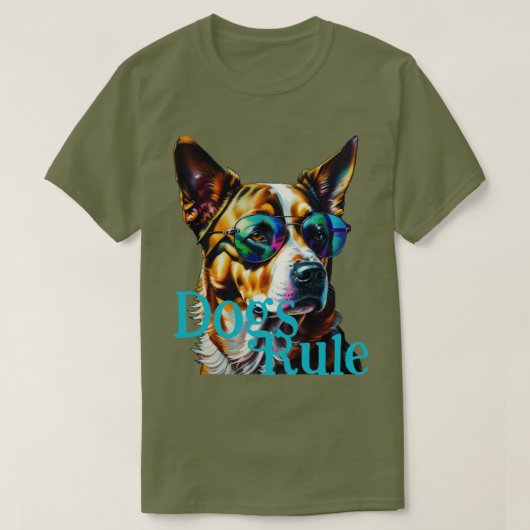犬がサングラスで犬を支配 Tシャツ (デザイン正面)