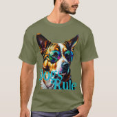 犬がサングラスで犬を支配 Tシャツ (正面)