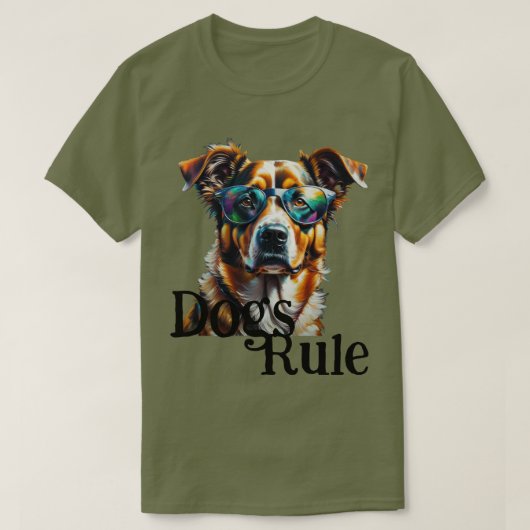 犬がサングラスで犬を支配 Tシャツ (デザイン正面)