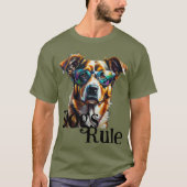 犬がサングラスで犬を支配 Tシャツ (正面)