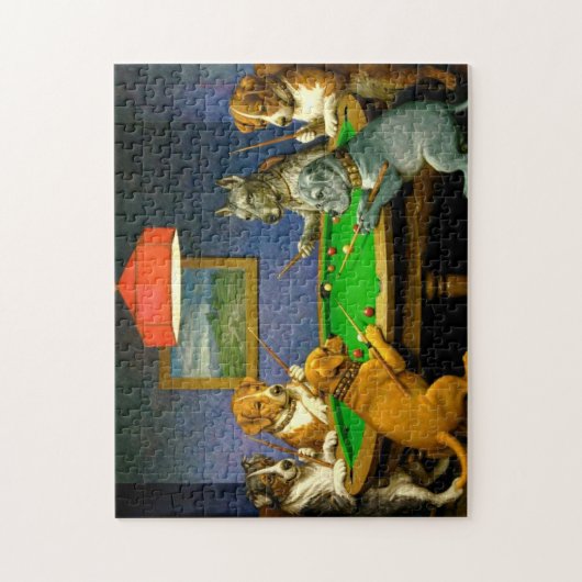 犬がスヌーカー・ビリヤードをプレイする面白いパロディ ジグソーパズル (縦)