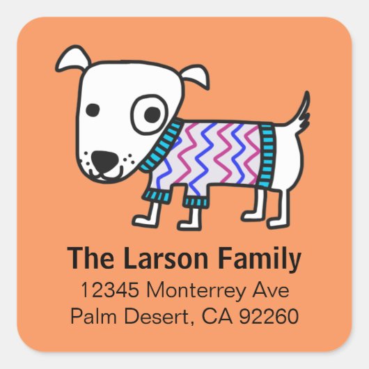 犬がセーターを着た四角い住所 シール (正面)