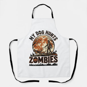 犬がゾンビを狩るヴィンテージ・ハロウィーン・ベクター・デザイン_ エプロン