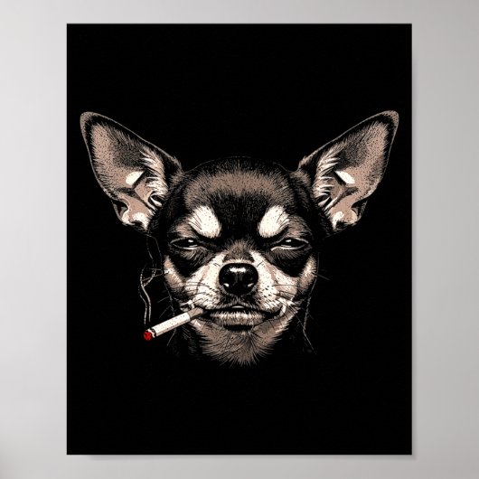 犬がタバコを吸う 笑えるチワワの面白画像 メンズ レディース ポスター (正面)