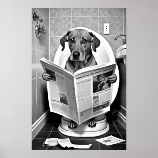 犬がトイレに読座る新聞 ポスター (正面)