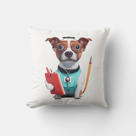 犬がナースとして働く，犬を着てナース制服 クッション (正面)