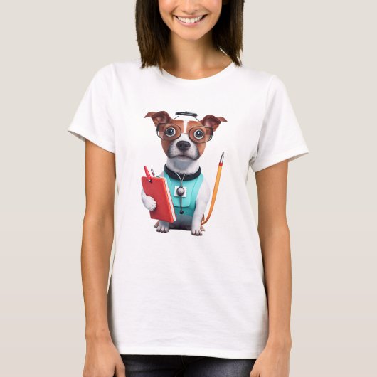 犬がナースとして働く，犬を着てナース制服 Tシャツ (正面)