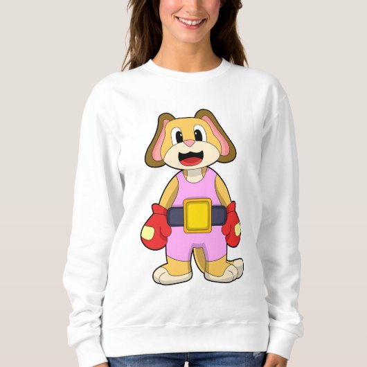 犬がボクシングでボクシング手袋 スウェットシャツ (正面)