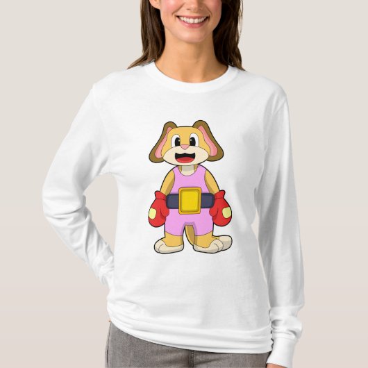 犬がボクシングでボクシング手袋 Tシャツ (正面)