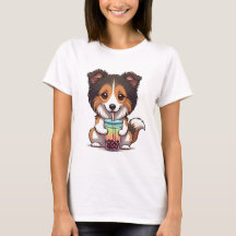 犬がボバTシャツを飲む