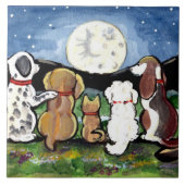 犬がムーンダークブルーを見る6"タイル五徳 タイル (正面)