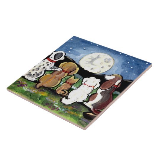 犬がムーンダークブルーを見る6"タイル五徳 タイル (側面)