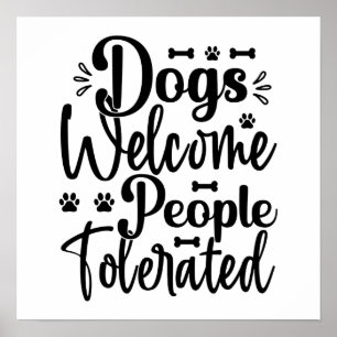 犬が人を迎え入れ、タイポグラフィ犬のユーモア ポスター