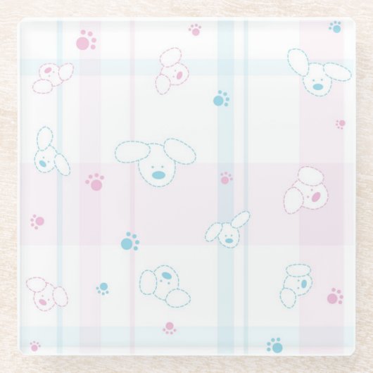 犬が付いているかわいいパターン ガラスコースター (正面)