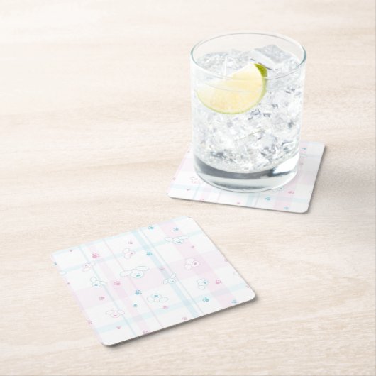 犬が付いているかわいいパターン スクエアペーパーコースター (インサイチュ)