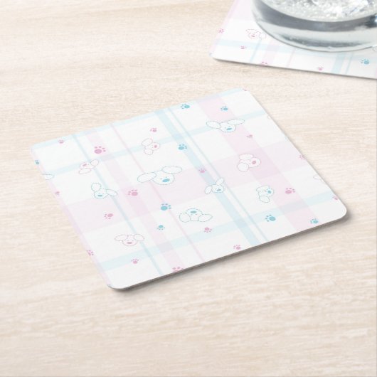 犬が付いているかわいいパターン スクエアペーパーコースター (アングル)