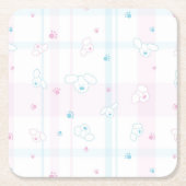 犬が付いているかわいいパターン スクエアペーパーコースター (正面)