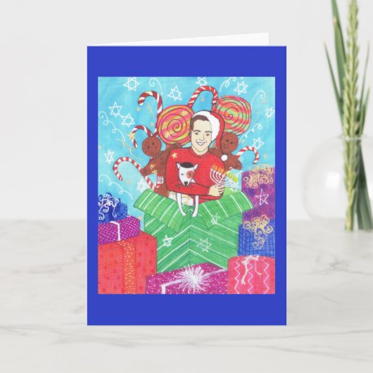 犬が付いているハヌカーのクリスマスの休日の挨拶状 シーズンカード (正面)