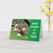 *犬が出て行って祝いる」 カード (黄色い花)