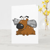 犬が口に入れて持つ新聞 カード (黄色い花)