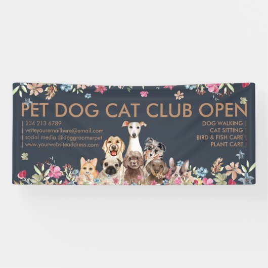 犬が可愛い子犬の手を引く 横断幕 (横)